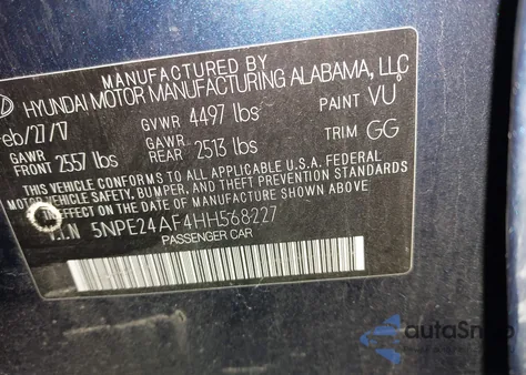 2017 Hyundai Sonata z USA, uszkodzony, nr VIN 5NPE24AF4HH568227